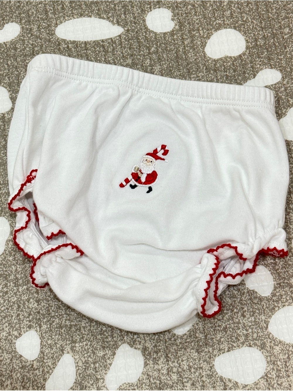 Kissy Kissy embroidered bloomers diaper cover Christmas santa pima cotton ruffle